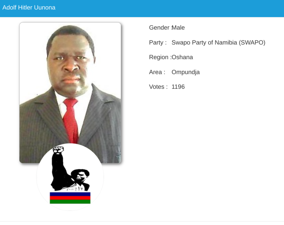 <p>Uunona won 1,196 votes in the recent election</p>Electoral Commission of Namibia