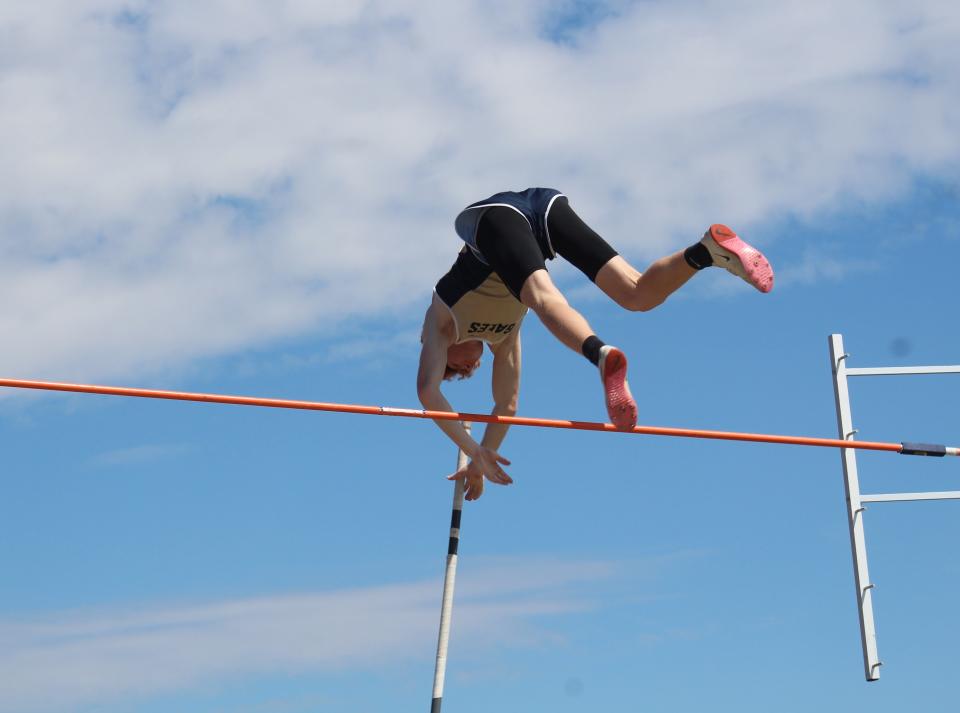 Lancaster senior Daniel Edwards set the program record of 16-4 3/4 in the pole vault while winning the event April 11 at Watkins Memorial.