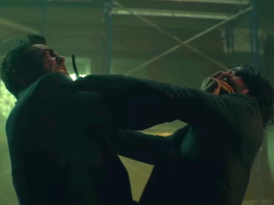 Daniel Bernhardt as Kirill fighting Keanu Reeves as John Wick.