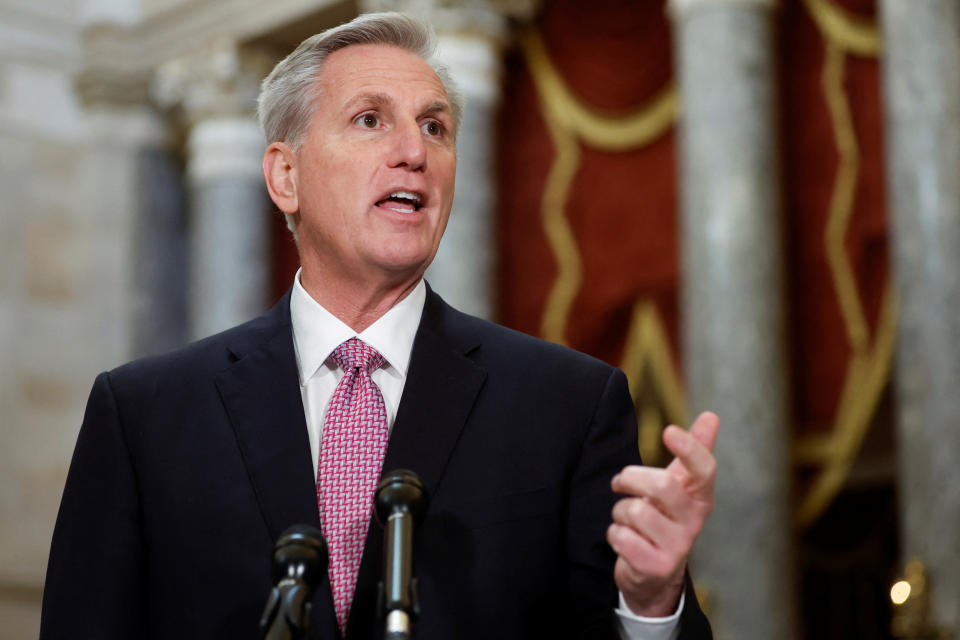 House Speaker Kevin McCarthy at a news conference at the Capitol.