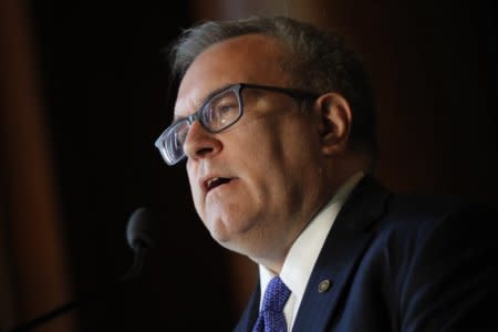 U.S. Environmental Protection Agency (EPA) Acting Administrator Andrew Wheeler addresses staff at EPA headquarters in Washington, U.S., July 11, 2018. REUTERS/Ting Shen