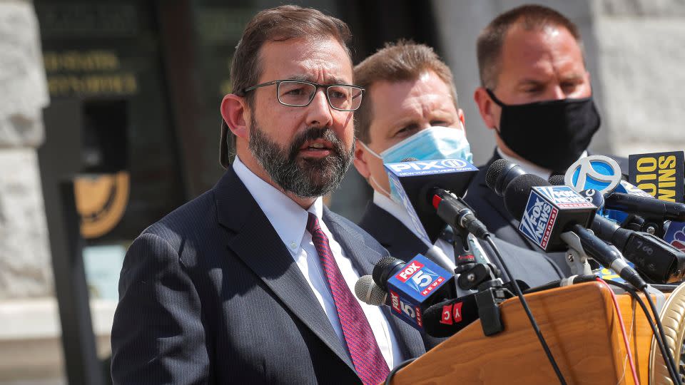 Seth DuCharme, acting US attorney for the Eastern District of New York, announced charges in August 2020 against two men in the killing of Jam Master Jay. - Brendan McDermid/Reuters