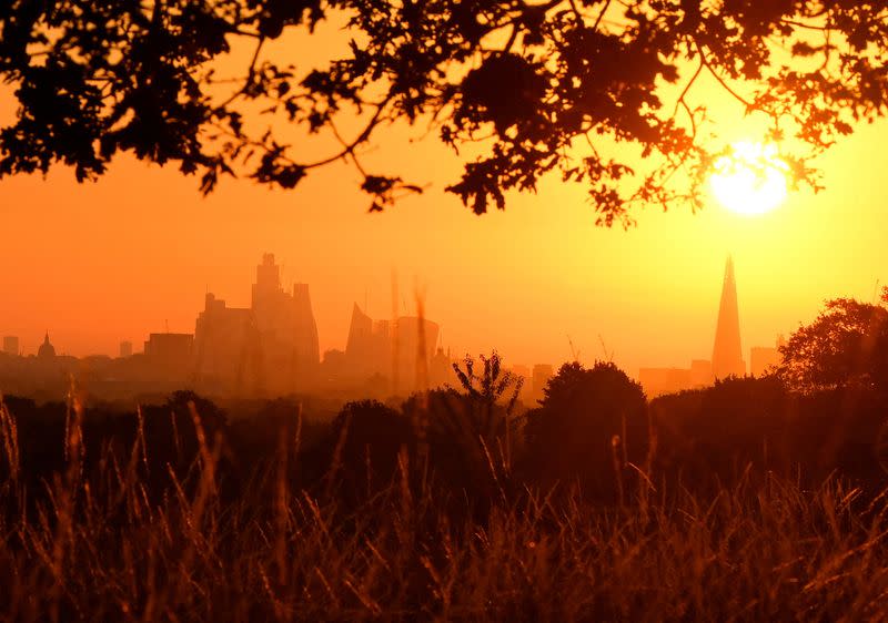 FILE PHOTO: Sunrise above London skyline as second heatwave is predicted for parts of the country, in London