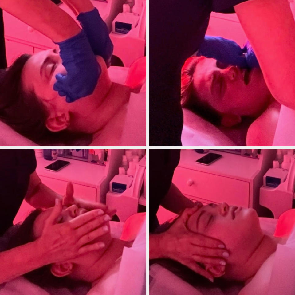 Skincare treatment procedure with a person receiving a facial massage in a spa setting