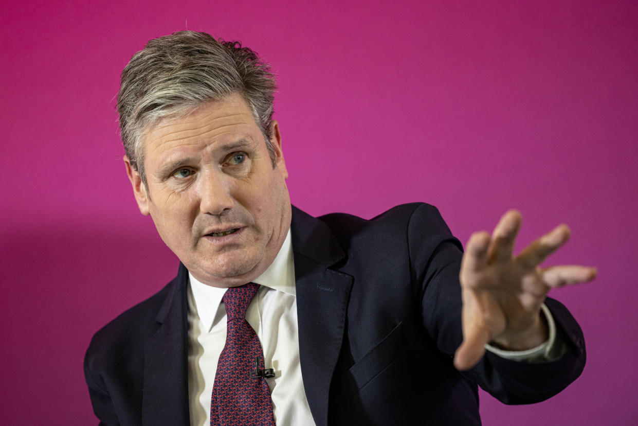 LONDON, ENGLAND - NOVEMBER 16: Leader of the Labour Party Sir Keir Starmer responds to questions from journalists after delivering a statement on a proposed ban on second jobs for MPs on November 16, 2021 in London, England. Starmer and his party have been hammering the government over its recent attempt to reform Parliament's Committee on Standards, following a committee report that found Conservative MP Owen Paterson in breach of lobbying rules. (Photo by Rob Pinney/Getty Images)