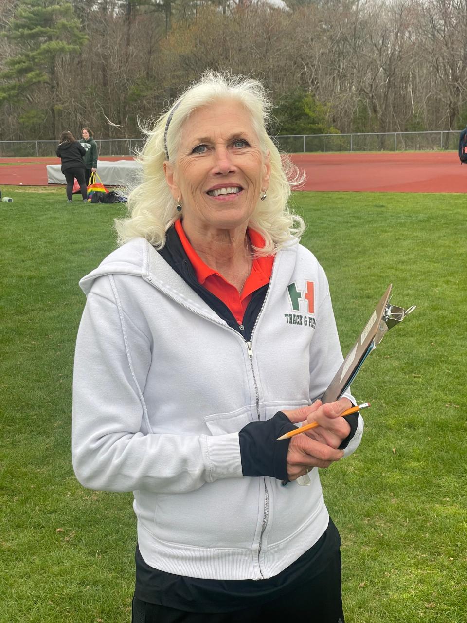 Longtime Hopkinton assistant Martha Thompson after the team’s win over Holliston on Tuesday.