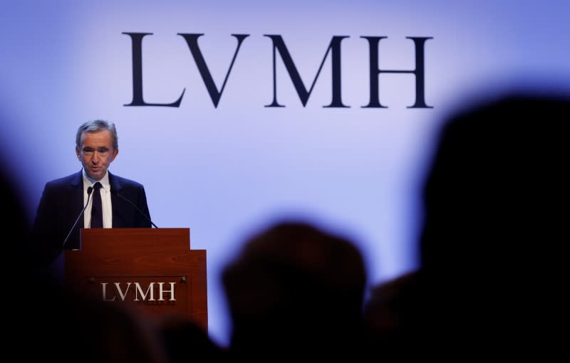 LVMH luxury group Chief Executive Bernard Arnault announces their 2019 results in Paris