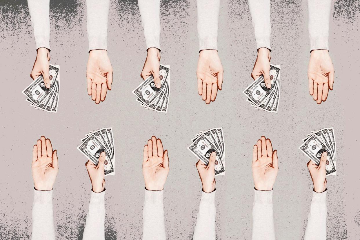 hands giving money pattern concept image