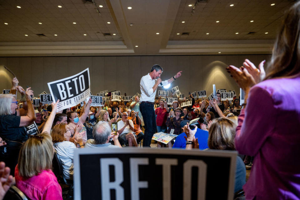 Texas Democratic gubernatorial candidate Beto O'Rourke speaks to supporters during a campaign rally on August 24, 2022 in Humble, Texas. O'Rourke is running against Republican Gov. Greg Abbott on November 8. / Credit: BRANDON BELL / Getty Images