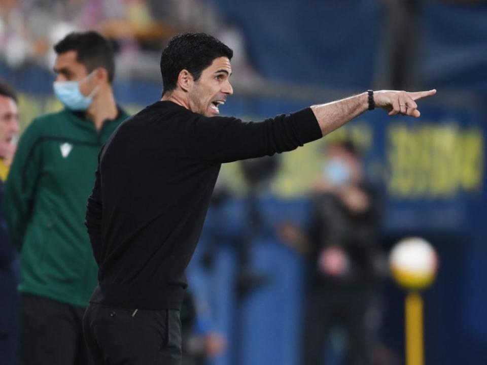 <p>Mikel Arteta gestures during the match</p> (Arsenal FC via Getty Images)