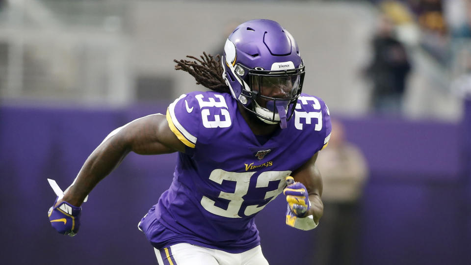 Minnesota Vikings running back Dalvin Cook runs up field during the first half of an NFL football game against the Philadelphia Eagles, Sunday, Oct. 13, 2019, in Minneapolis. (AP Photo/Bruce Kluckhohn)