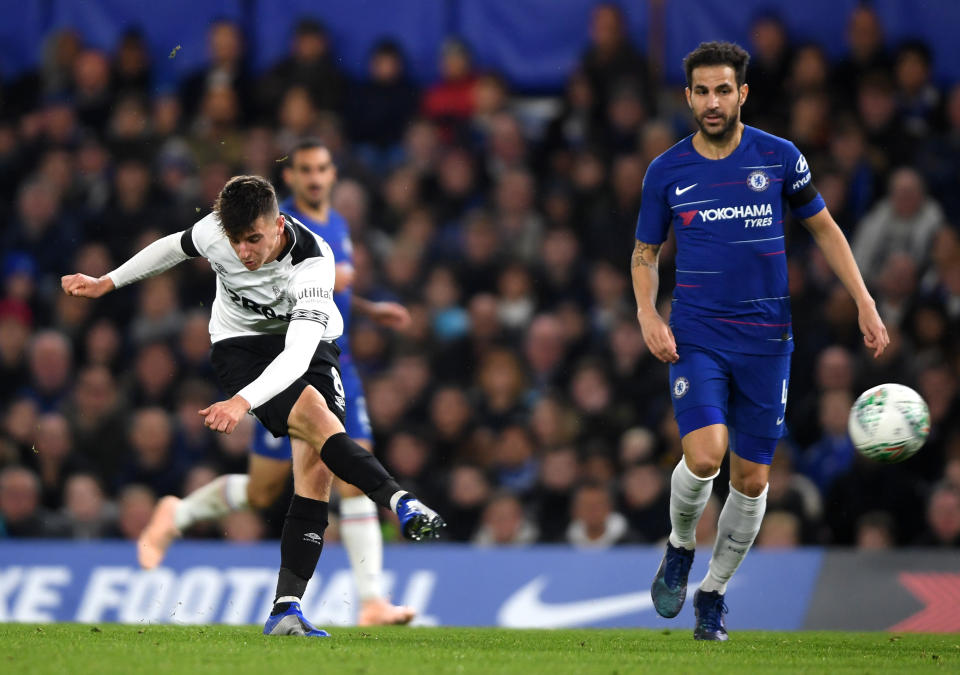 Mason Mount (left) impressed for Derby against his parent club