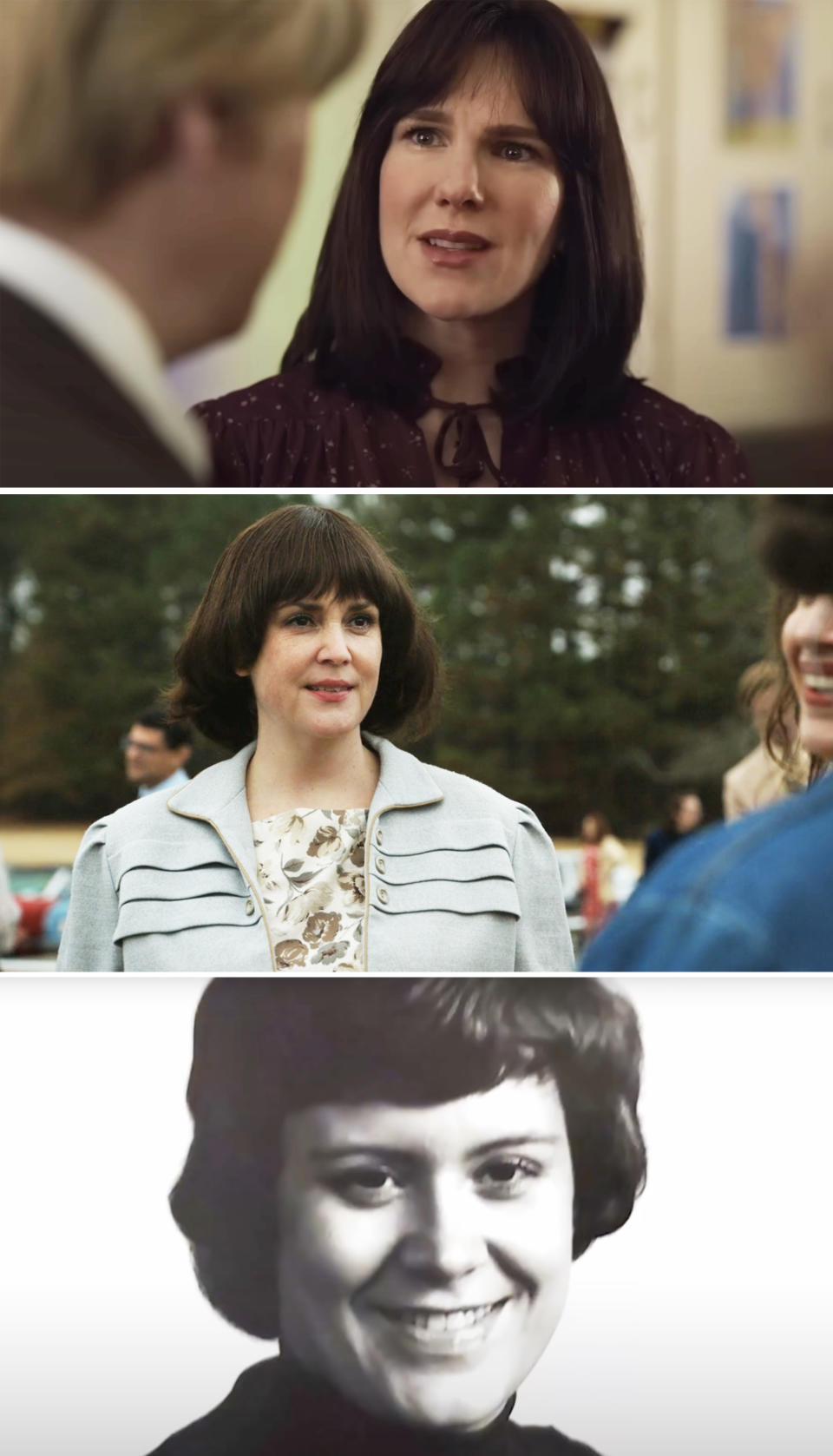 Side-by-sides of Lily Rabe, Melanie Lynskey, and Betty Gore