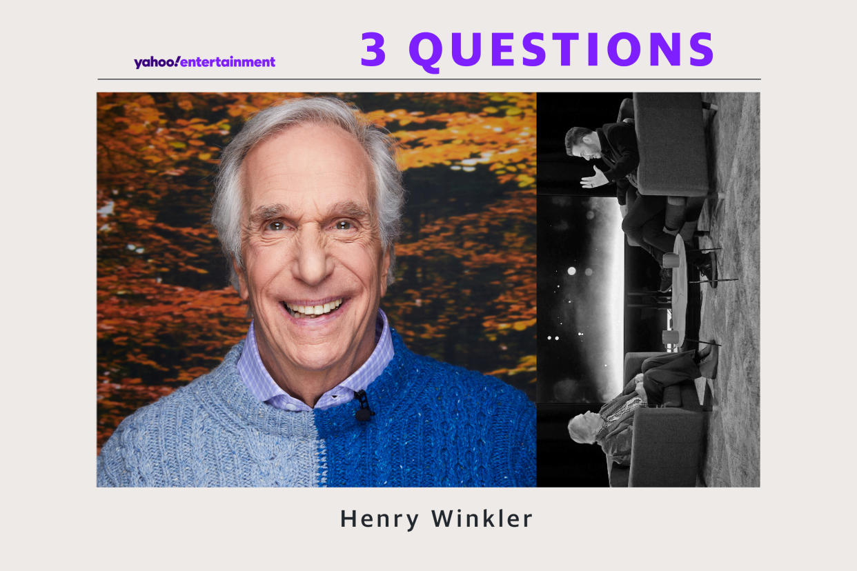 Henry Winkler gets to live out his talk show host dreams chatting with Jimmy Kimmel on PBS Arts Talk. (Illustration: Yahoo News; Photos: Getty Images, PBS)