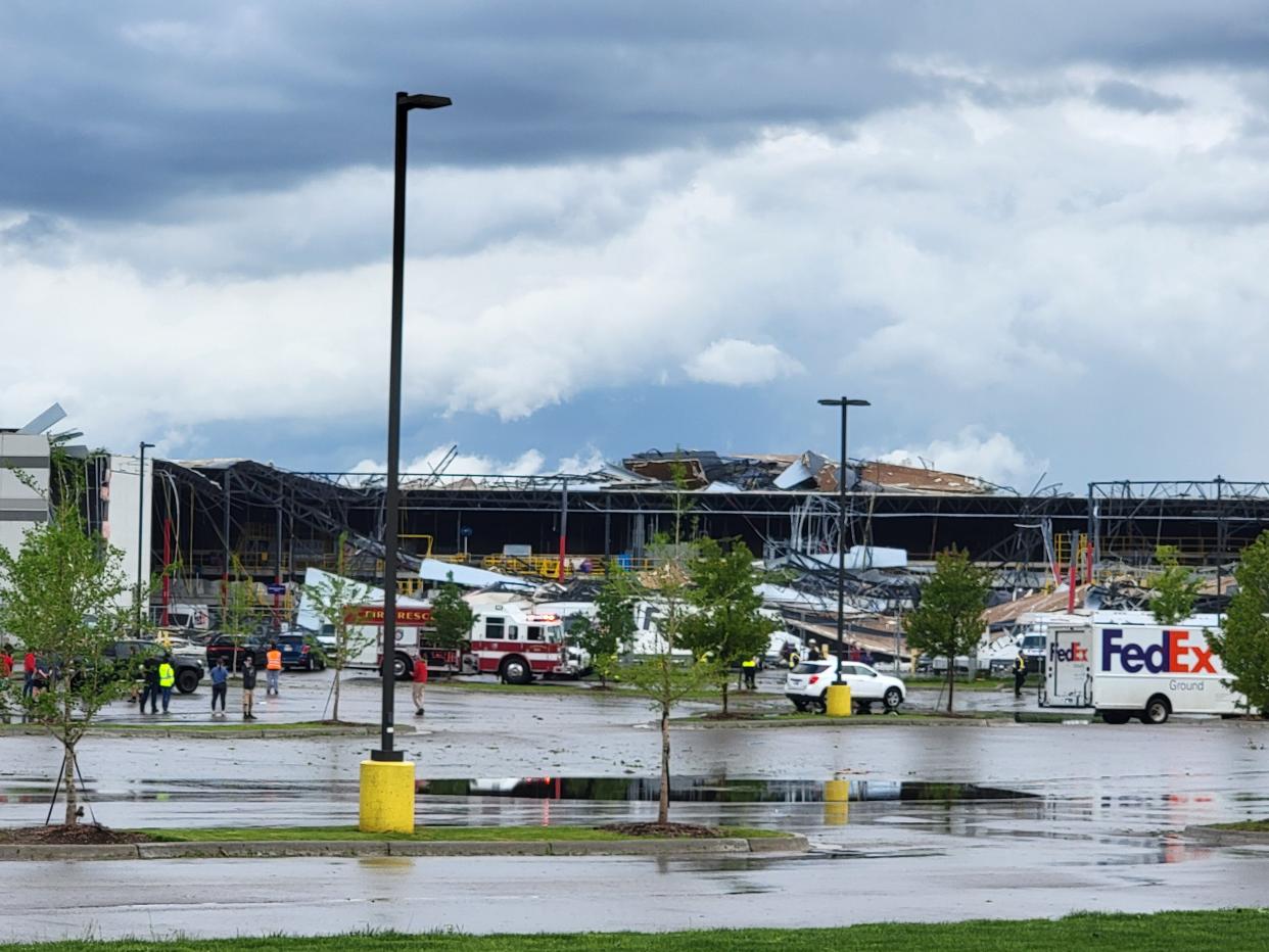 This Federal Express distribution facility in Portage, Mi. was damaged on May 7, 2024 by one of the tornadoes in a multi-state outbreak on May 6-7. Alex Melendez with Michigan Storm Chasers said he snapped the photos after arriving on scene shortly after the tornado.