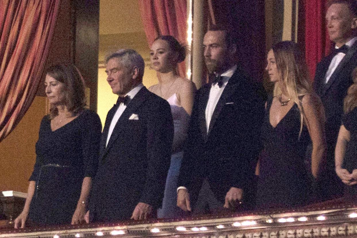 Prince William and Catherine Duchess of Cambridge stand for the National Anthem The Royal Variety Performance