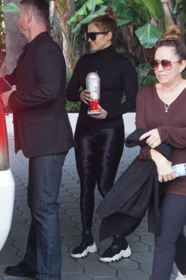 J-Lo Works Out in LA Wearing Velvet Leggings & Her Favorite Chunky Sneakers