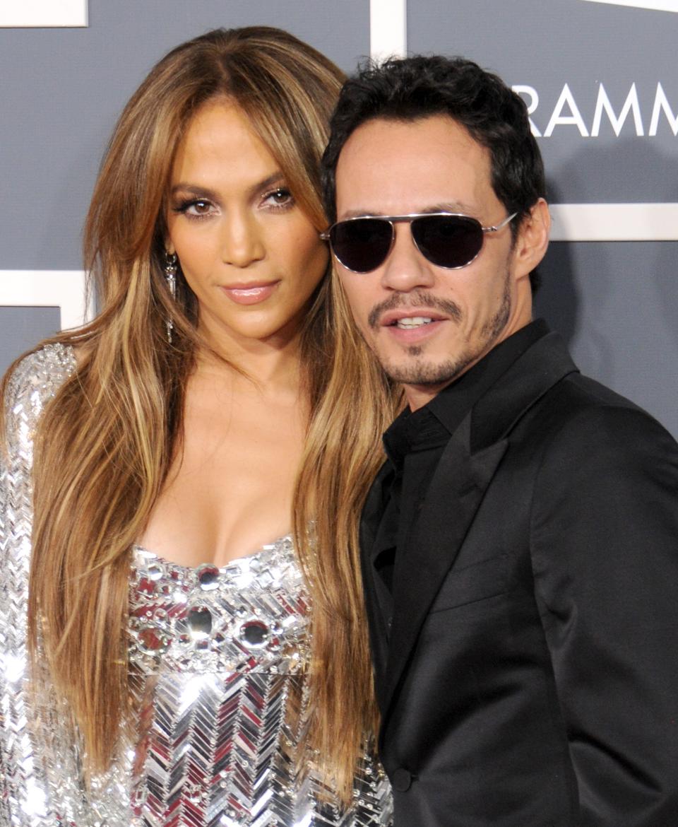 A closeup of j.lo and marc anthony on the red carpet
