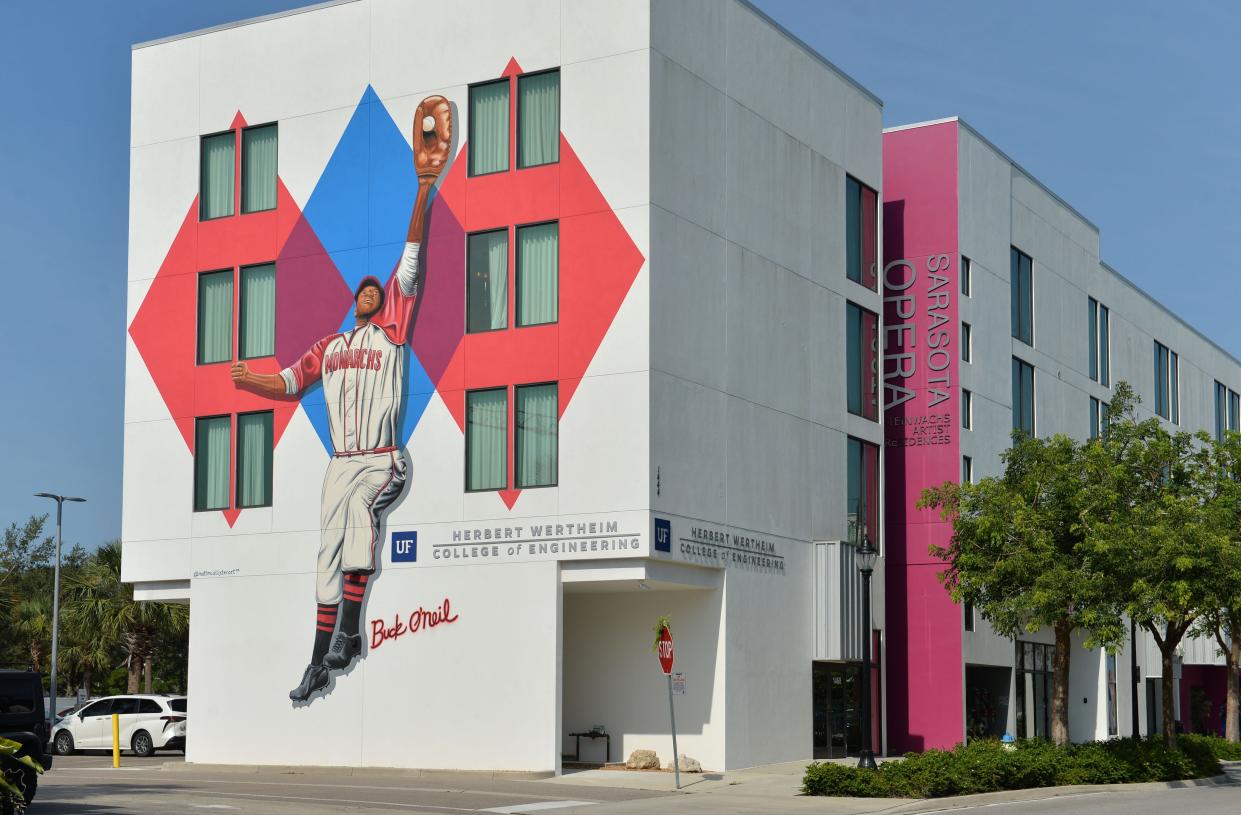 A mural of Buck O'Neil has been installed on the Sarasota Opera's Steinwachs Artist Residences at 1444 Blvd. of the Arts in Sarasota. 