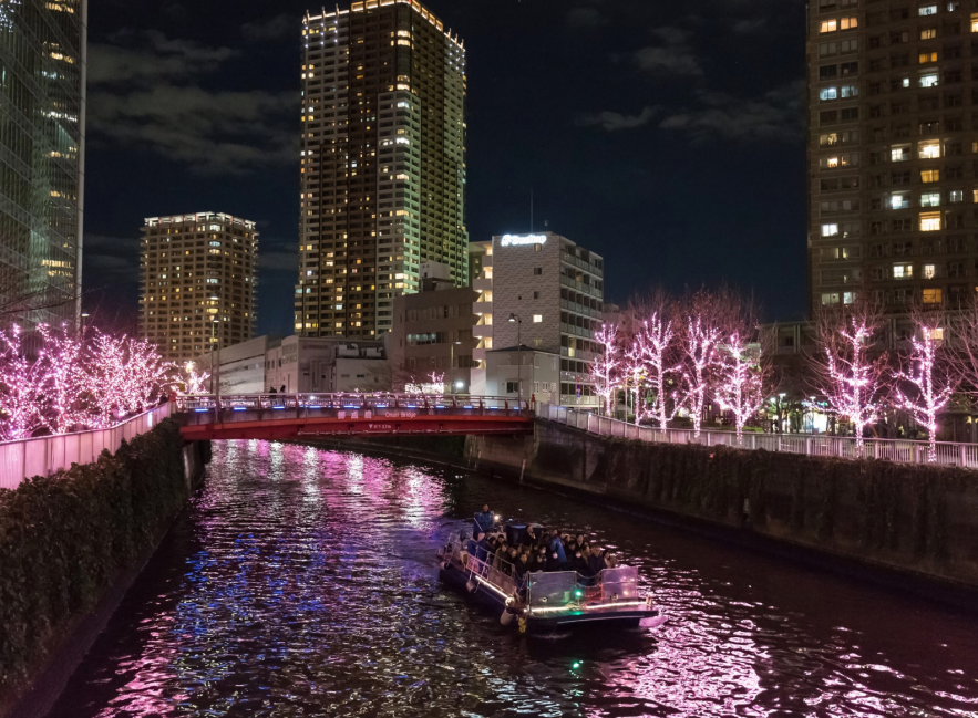 Illumination cruise on the Meguro River in Tokyo (shared cruise). (Photo: KKday SG)