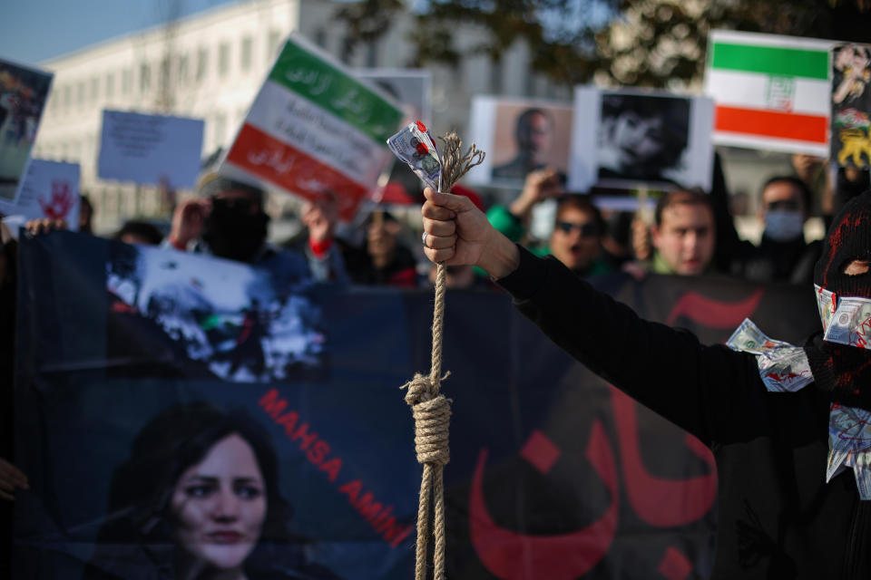 A protest in support of Iranian anti-government demonstrations is held in Istanbul, Turkey, December 31, 2022. / Credit: Hakan Akgun /dia images/Getty