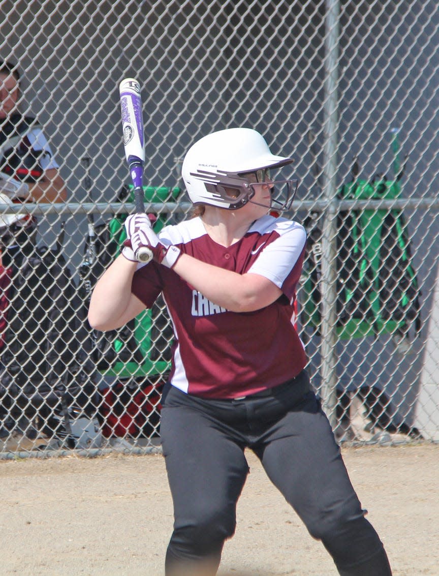 Union City freshman Braylnne Meyers waits on a pitch versus Climax Scotts Thursday