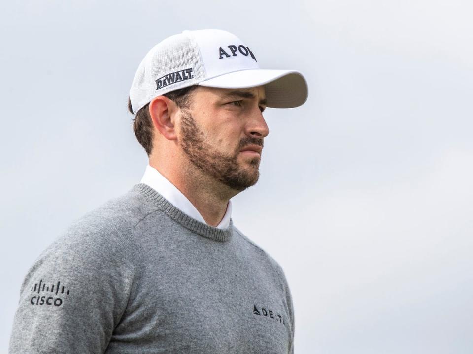 Patrick Cantlay walks down from the first tee on the Pete Dye Stadium Course during the final round of The American Express at PGA West in La Quinta, Calif., Sunday, Jan. 21, 2024.