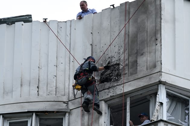 moscow-drone-attack-apt-building.jpg RUSSIA-UKRAINE-CONFLICT-STRIKES-DRONE - Credit: Kirill Kudrayavtsev/AFP/Getty Images