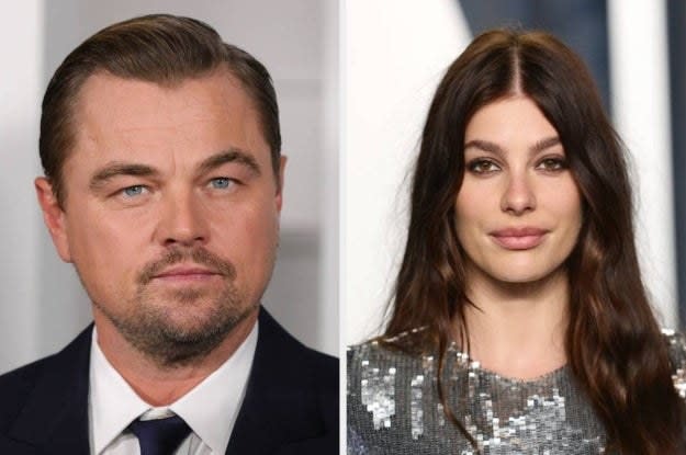 Leonardo DiCaprio is pictured at the "Don't Look Up" premiere on December 05, 2021, Camila Morrone poses at the Vanity Fair Oscar Party on March 27, 2022