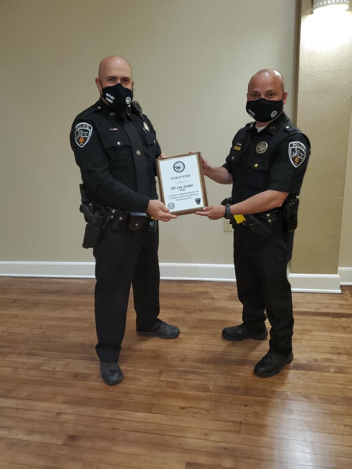 Lee Jordan is pictured accepting an award in March 2021 after the Refugio City Council selected him as the 2020 Officer of the Year.