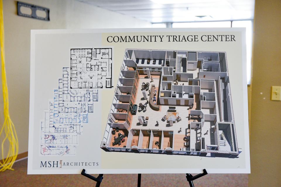 A poster shows the layout of the future Link community triage center on Wednesday, August 26, in Sioux Falls. 