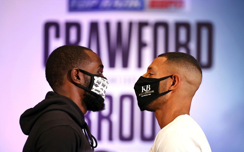 Terence Crawford and Kell Brook face off during a press conference on November 11, 2020 in Las Vegas, Nevada - GETTY IMAGES