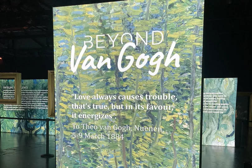 Beginning in the Introduction Hall, visitors move through a space filled with golden frames and displays that sees them connect with Vincent Van Gogh through his own words