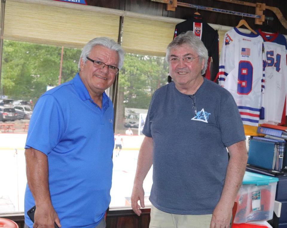 Hockey Hall of Famer Marcel Dionne, left, is a good friend of Leominster Dekhockey owner Chris Housser.