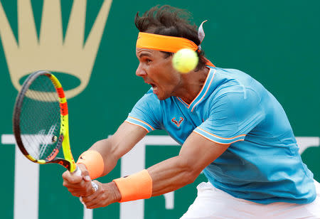 Tennis - ATP 1000 - Monte Carlo Masters - Monte-Carlo Country Club, Roquebrune-Cap-Martin, France - April 20, 2019 Spain's Rafael Nadal in action during his semi final match against Italy's Fabio Fognini REUTERS/Eric Gaillard