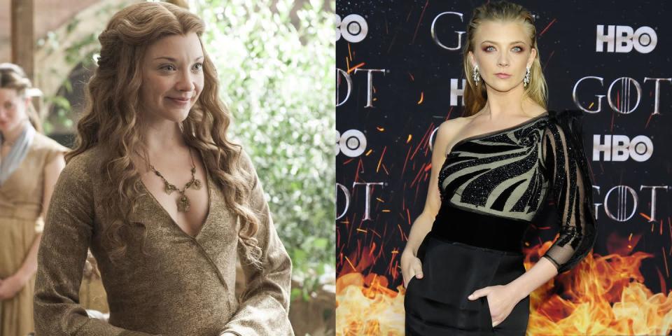 <p>From left: Dormer as Margaery Tyrell in Season 5, Episode 3, "High Sparrow"; Dormer at the <em>GoT</em> Season 8 premiere on April 3, 2019. </p>