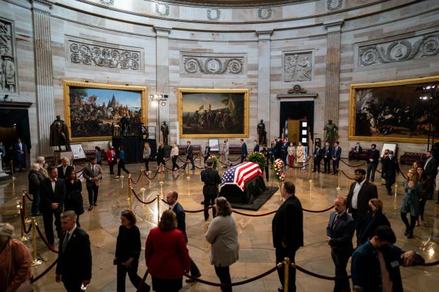 The casket of the late Sen. Bob Dole in the Capitol Rotunda.
