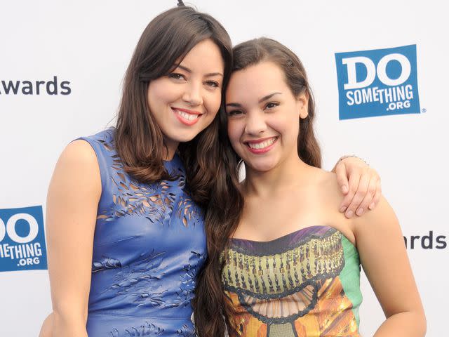 <p>Gregg DeGuire/WireImage</p> Aubrey Plaza and sister Renee arrive at the 2012 Do Something Awards in August 2012 in Santa Monica, California.