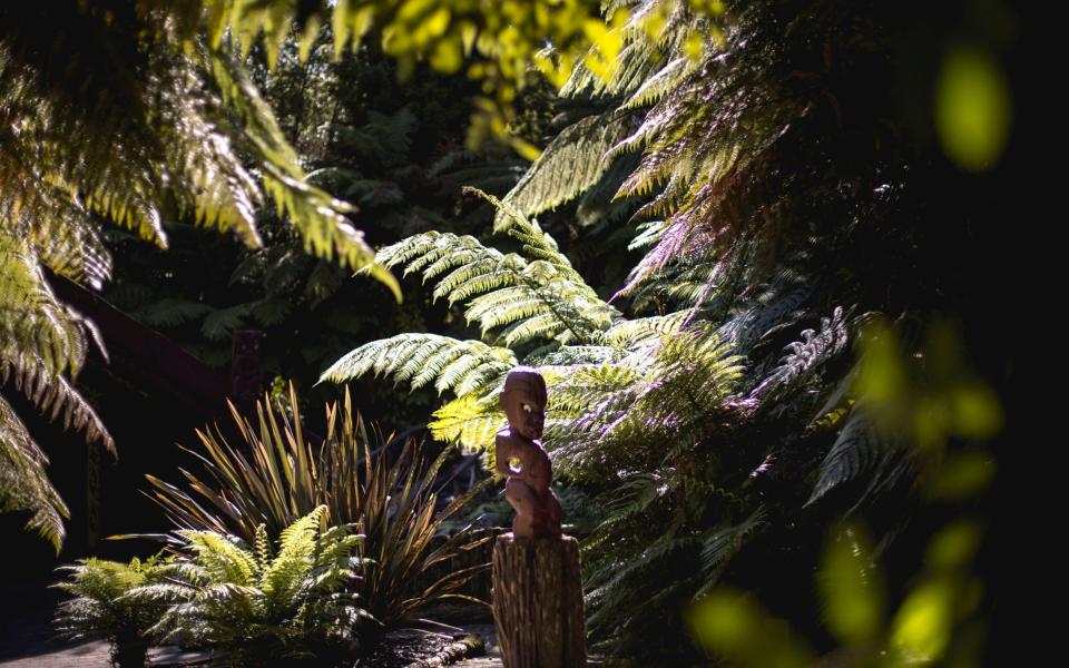 Maori sculpture in a forest