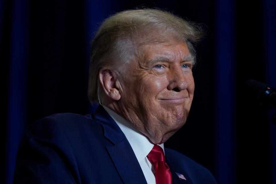 Former President Donald Trump speaks during a rally, Wednesday, Sept. 20, 2023, in Dubuque, Iowa. (AP Photo/Charlie Neibergall)