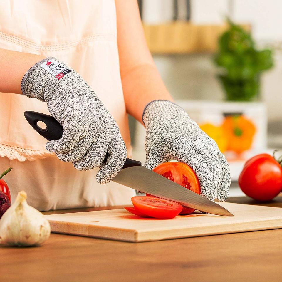 Protect your hands with these <strong><a href="https://www.amazon.com/NoCry-Cut-Resistant-Gloves-Performance/dp/B00MXUHHGK/">NoCry Cut Resistant Gloves</a></strong> that are food safe and machine washable.