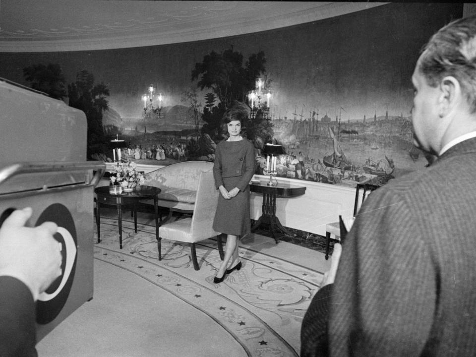 CBS films Jackie Kennedy in the Diplomatic Reception Room in 1962.