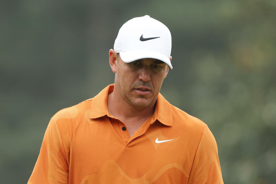 AUGUSTA, GEORGIA - APRIL 04: Brooks Koepka of the United States looks on from the first green during a practice round prior to the 2023 Masters Tournament at Augusta National Golf Club on April 04, 2023 in Augusta, Georgia. (Photo by Patrick Smith/Getty Images)