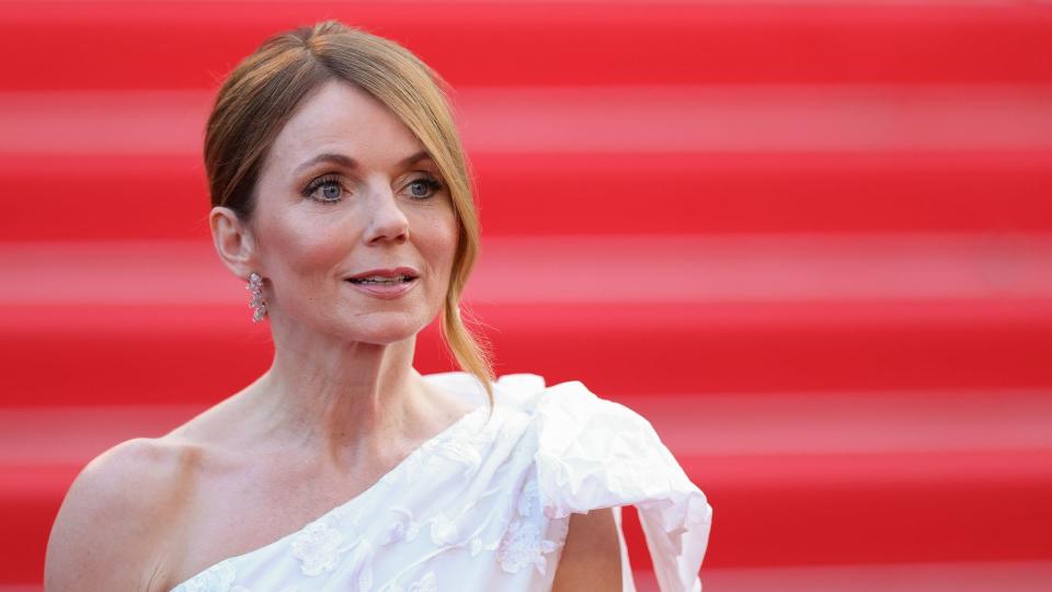 Geri Halliwell on the red carpet in a one shoulder white dress