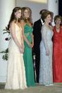 <p>The President and First Lady were joined by their daughters, Jenna and Barbara Bush, at the events in 2005. The teenagers looked stunning next to their mother, who wore a blue long-sleeve beaded ball gown by Oscar de la Renta. </p>