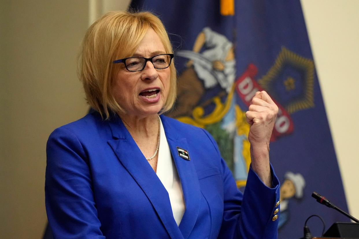 Democratic Gov. Janet Mills says a state-owned site on the coast of Maine will serve as the location of an offshore wind port critical to developing the nation’s first floating offshore wind power research array, Tuesday, Feb. 20.