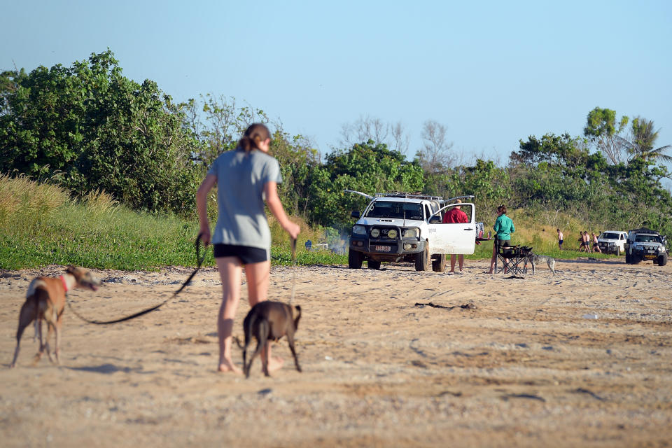 Locals set up camp at Gunn Point Beach on the outskirts of Darwin, Friday, May 1, 2020. Northern Territory becomes the first state to ease COVID-19 restrictions.