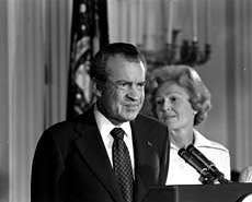 President Richard M. Nixon and his wife, Pat, are shown standing together in the East Room of the White House, Aug. 9, 1974, where he made a farewell address to the members of the White House staff. The Washington Post said Tuesday that former FBI official W. Mark Felt was the confidential source known as "Deep Throat" who provided the newspaper information that led to President Nixon\'s impeachment and eventual resignation. Charlie Harrity | Associated Press