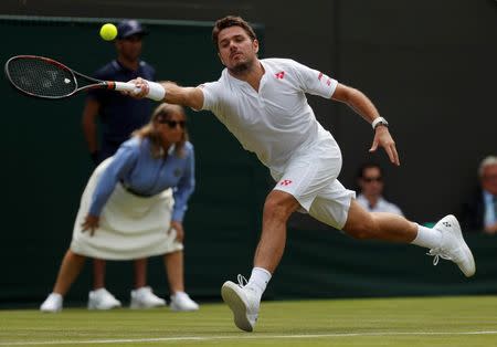 Britain Tennis - Wimbledon - All England Lawn Tennis & Croquet Club, Wimbledon, England - 28/6/16 Switzerland's Stan Wawrinka in action against USA's Taylor Fritz REUTERS/Paul Childs