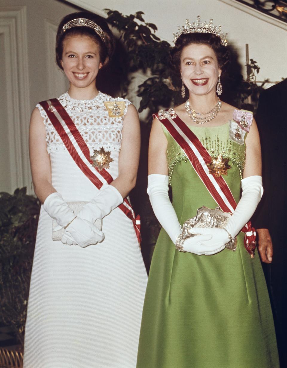 Queen Elizabeth II and Princess Anne at the Hotel Imperial in Vienna, Austria, on May 7, 1969